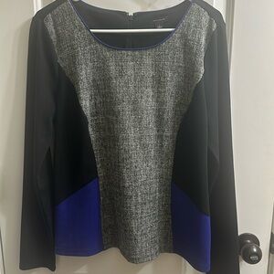 Ann Taylor Black & Royal Blue Fitted Long Sleeve Blouse